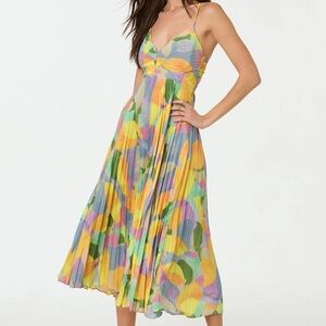 Astr Pleated Multicolor Midi Dress